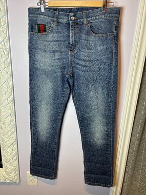 Gucci Blue Stretch Denim Boyfriend Fit Chic Designer Jeans Women’s Size 42